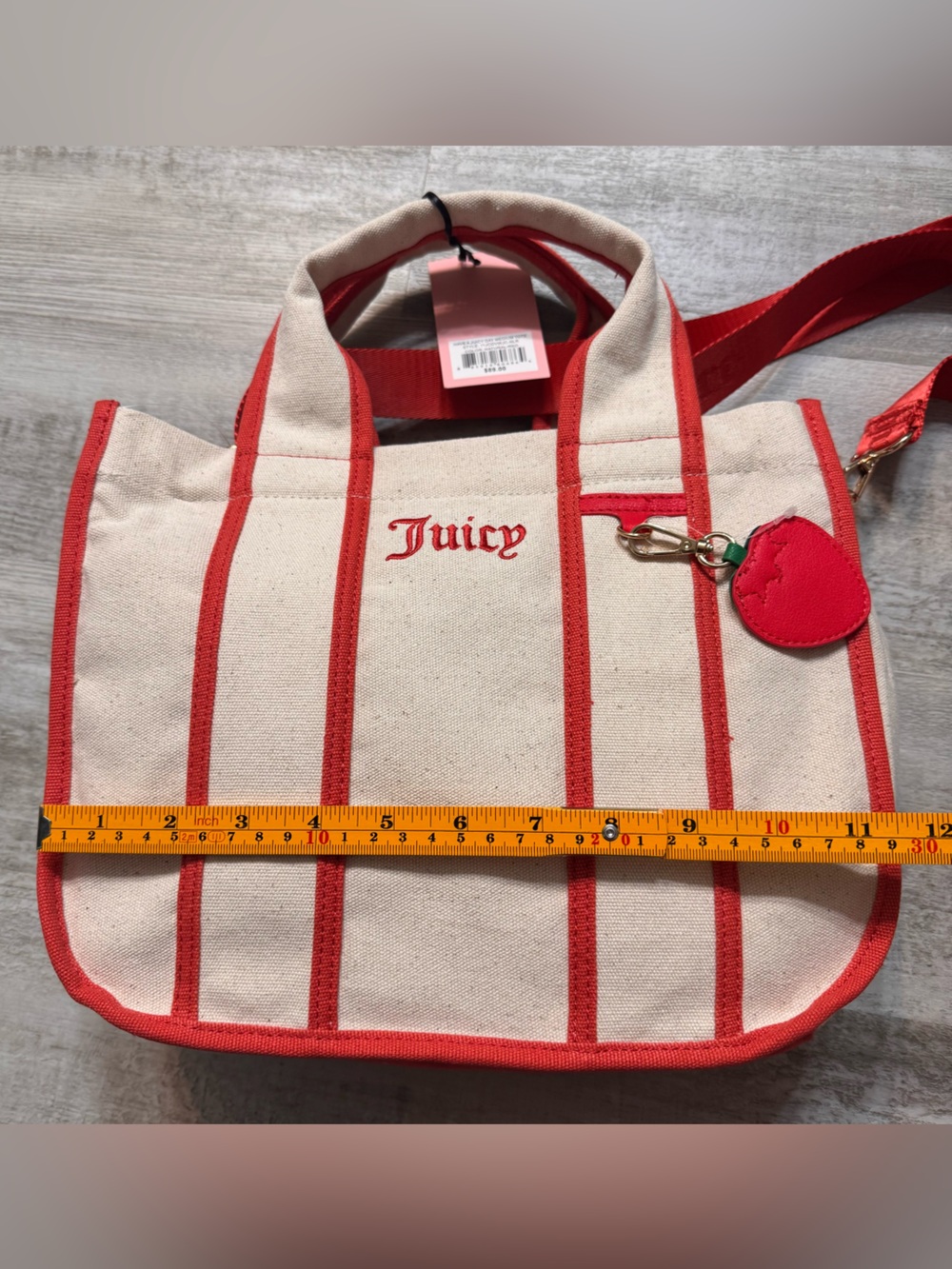 Juicy Couture y2k inspired “Have a Juicy Day” Strawberry Canvas Tote Bag w Charm - Picture 7 of 7
